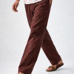 Cocoa Brown Linen Straight-Fit Trousers