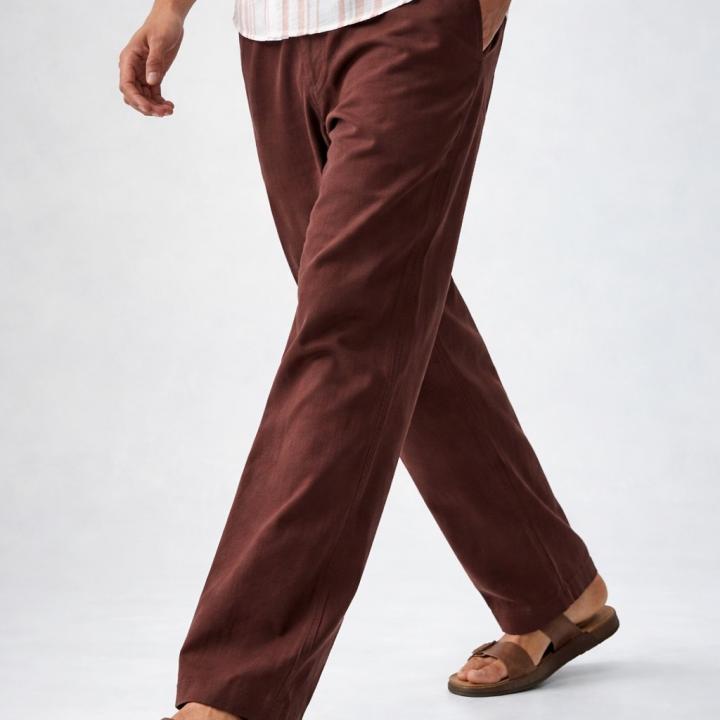 Cocoa Brown Linen Straight-Fit Trousers