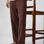 Cocoa Brown Linen Straight-Fit Trousers