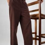 Cocoa Brown Linen Straight-Fit Trousers