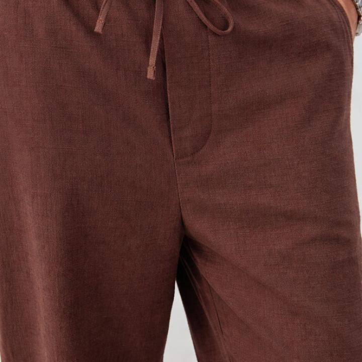 Cocoa Brown Linen Straight-Fit Trousers