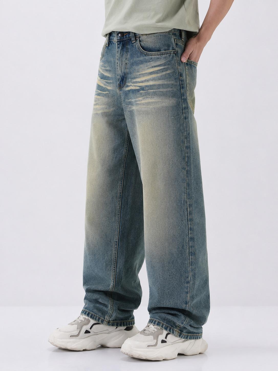 Vintage Washed Light Indigo Baggy Fit Jeans