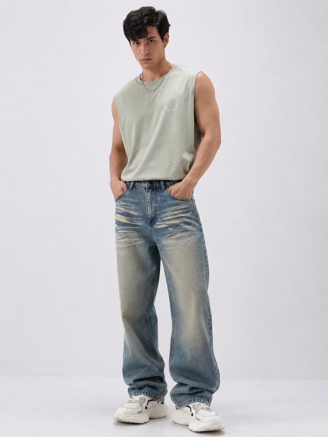 Vintage Washed Light Indigo Baggy Fit Jeans