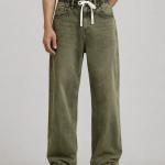 Vintage Olive Baggy Fit Drawstring Jeans