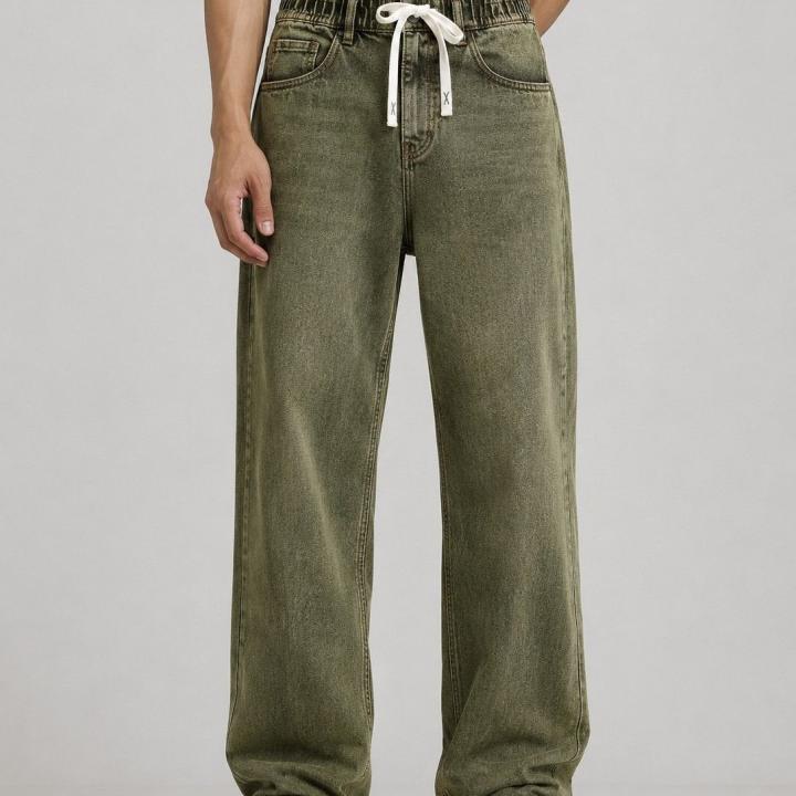 Vintage Olive Baggy Fit Drawstring Jeans