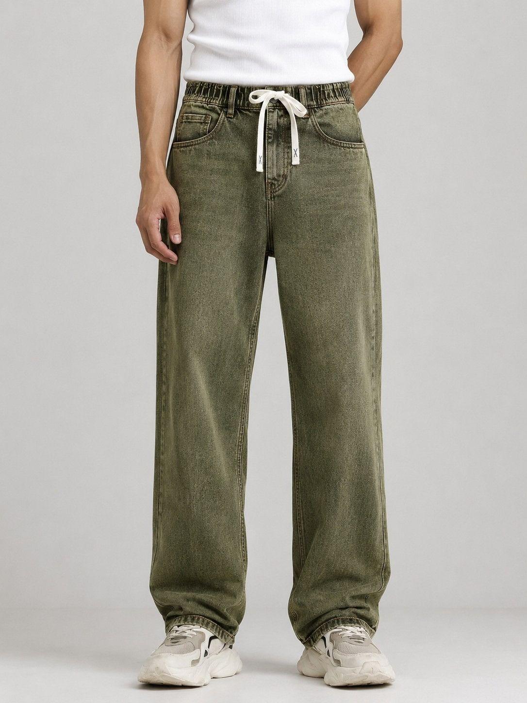 Vintage Olive Baggy Fit Drawstring Jeans