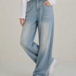 Light Ice Blue Vintage Wash Wide-Leg Baggy Jeans