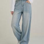 Light Ice Blue Vintage Wash Wide-Leg Baggy Jeans