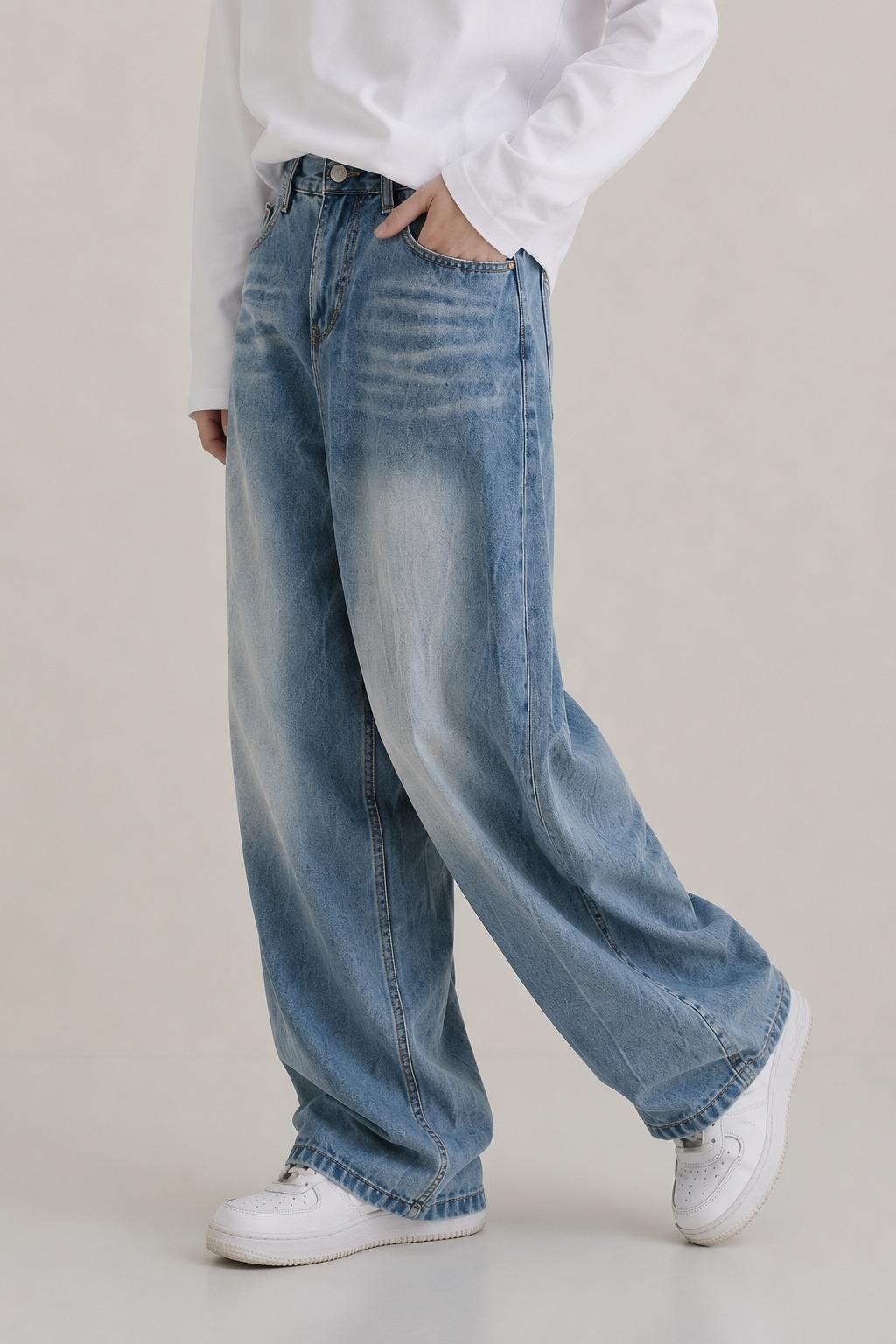 Light Blue Wide-Leg Baggy Jeans