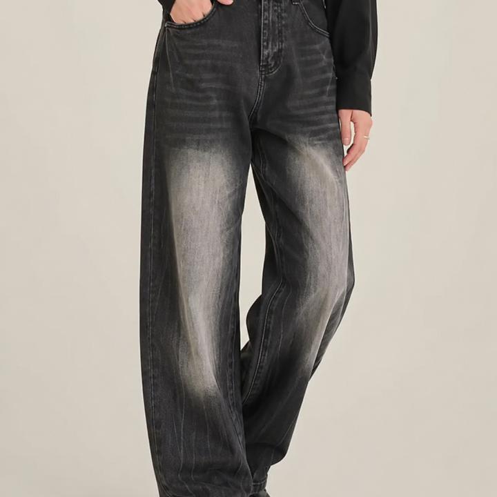 Black Vintage Washed Wide-Leg Baggy Jeans