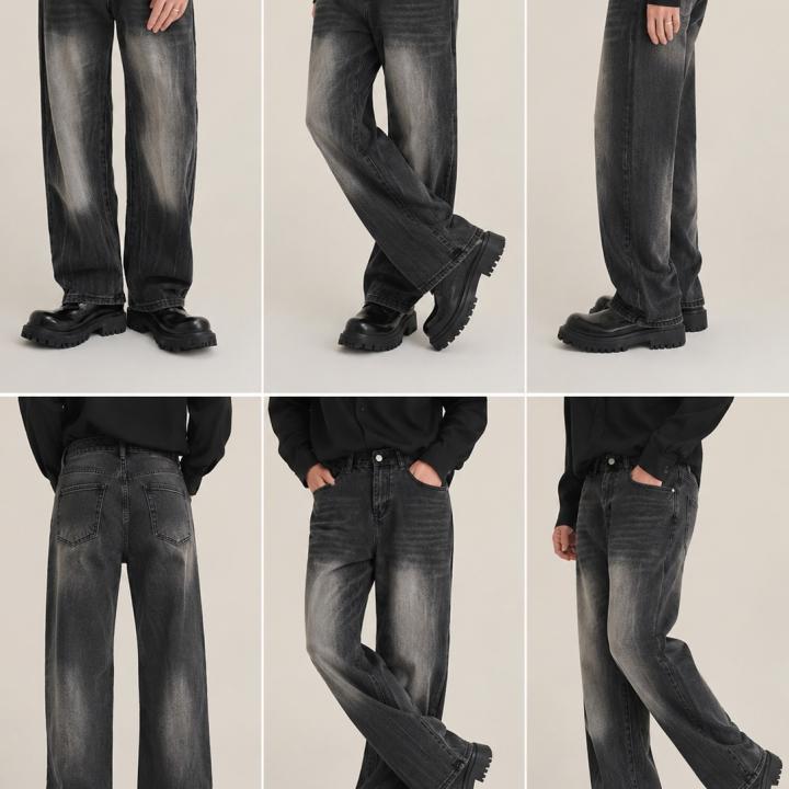 Black Vintage Washed Wide-Leg Baggy Jeans