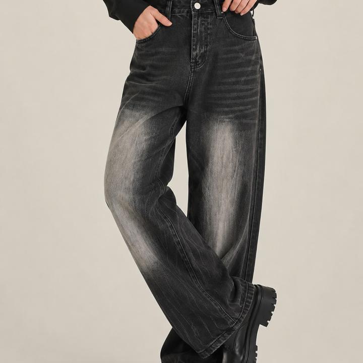 Black Vintage Washed Wide-Leg Baggy Jeans