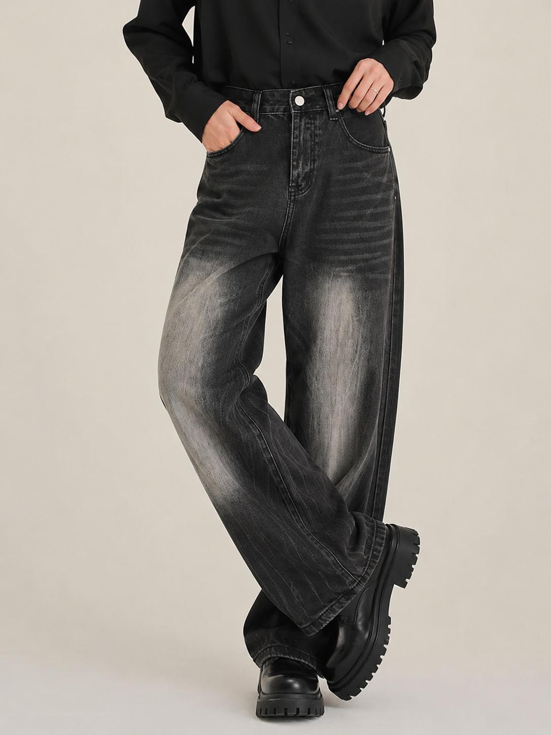 Black Vintage Washed Wide-Leg Baggy Jeans