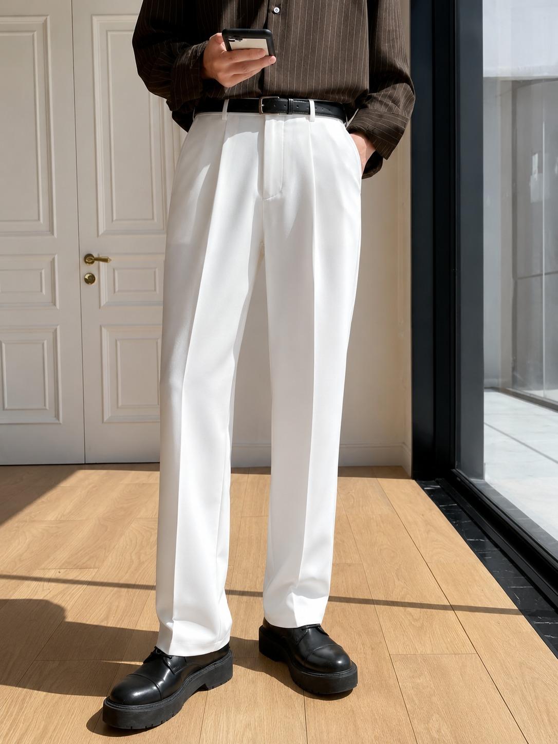 Crisp White Straight-Fit Tailored Trousers