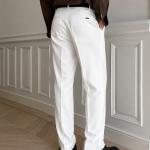 Crisp White Straight-Fit Tailored Trousers