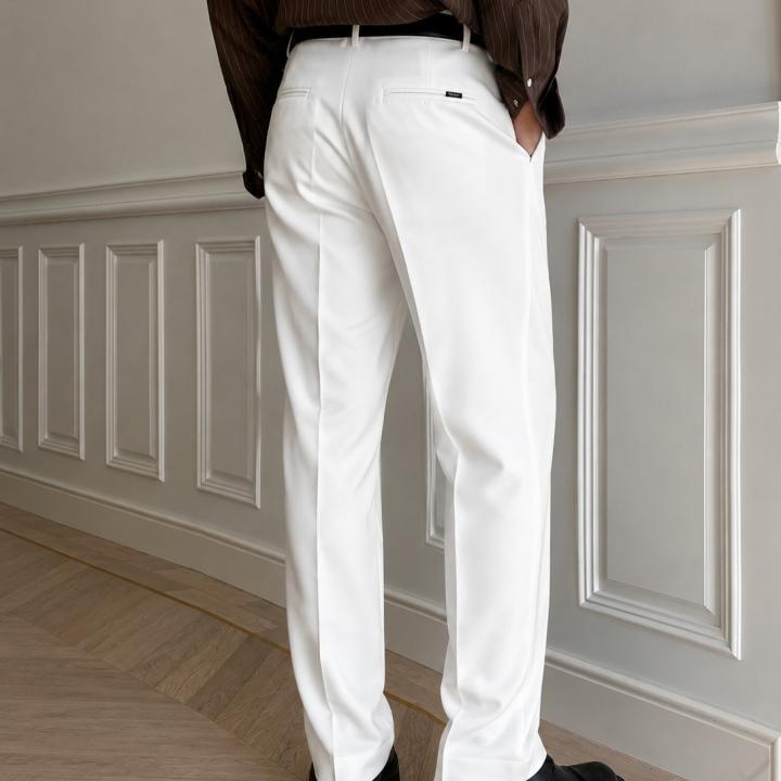 Crisp White Straight-Fit Tailored Trousers