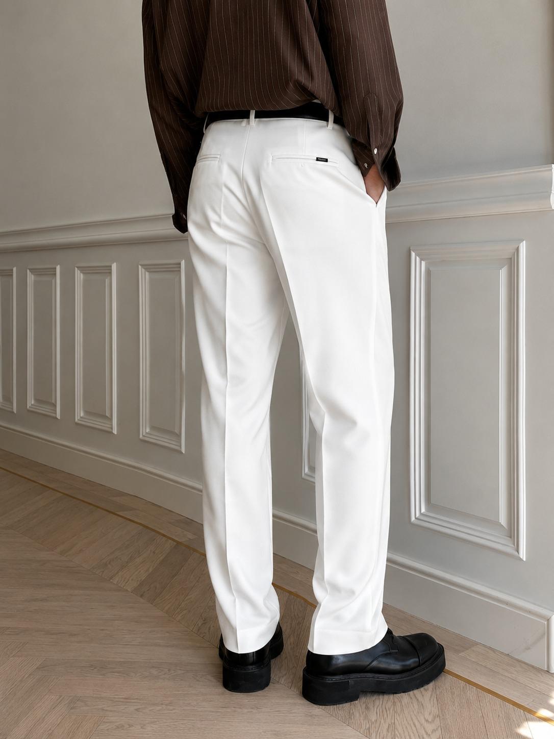 Crisp White Straight-Fit Tailored Trousers