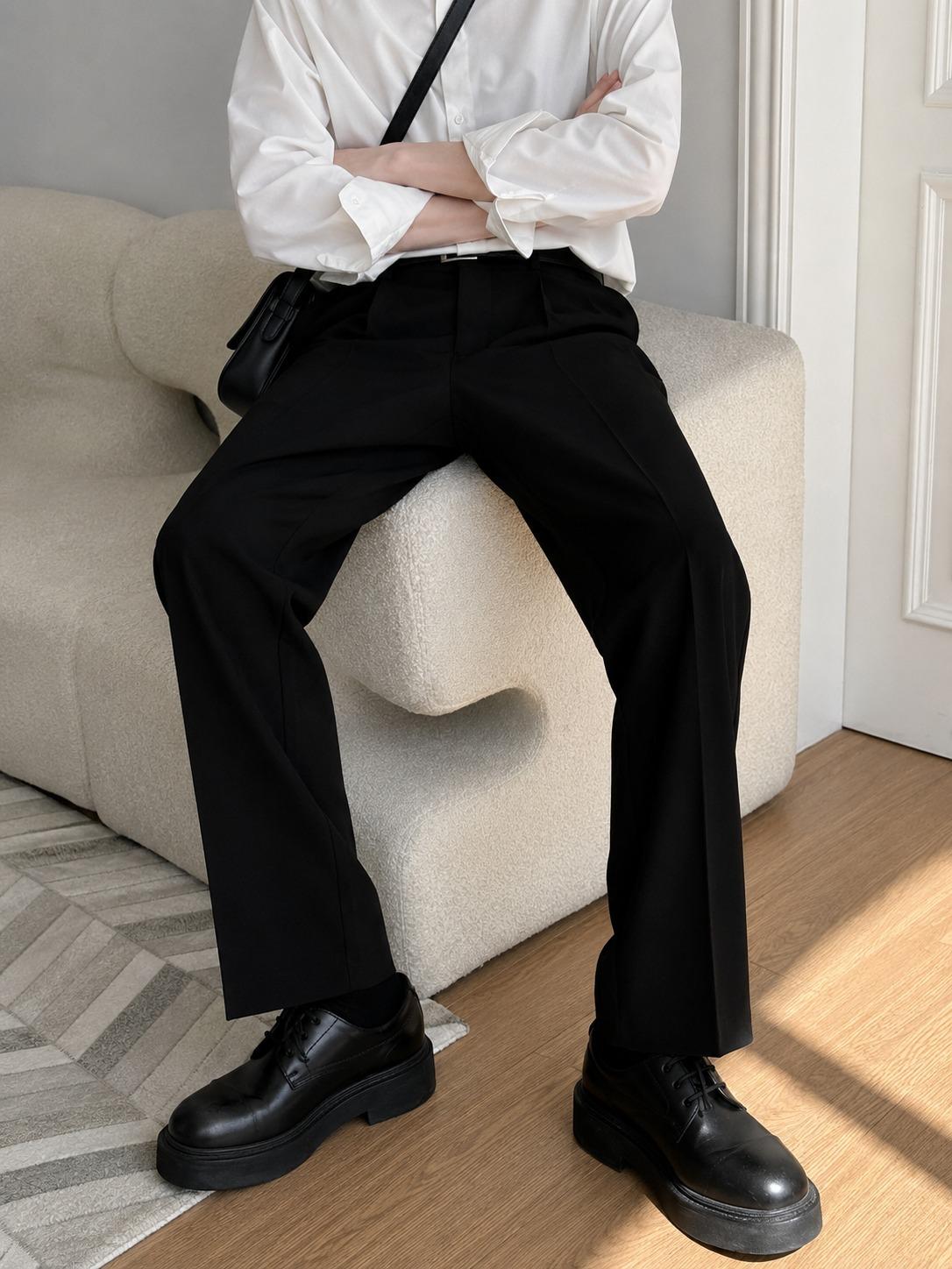 Black Straight-Fit Tailored Trouser