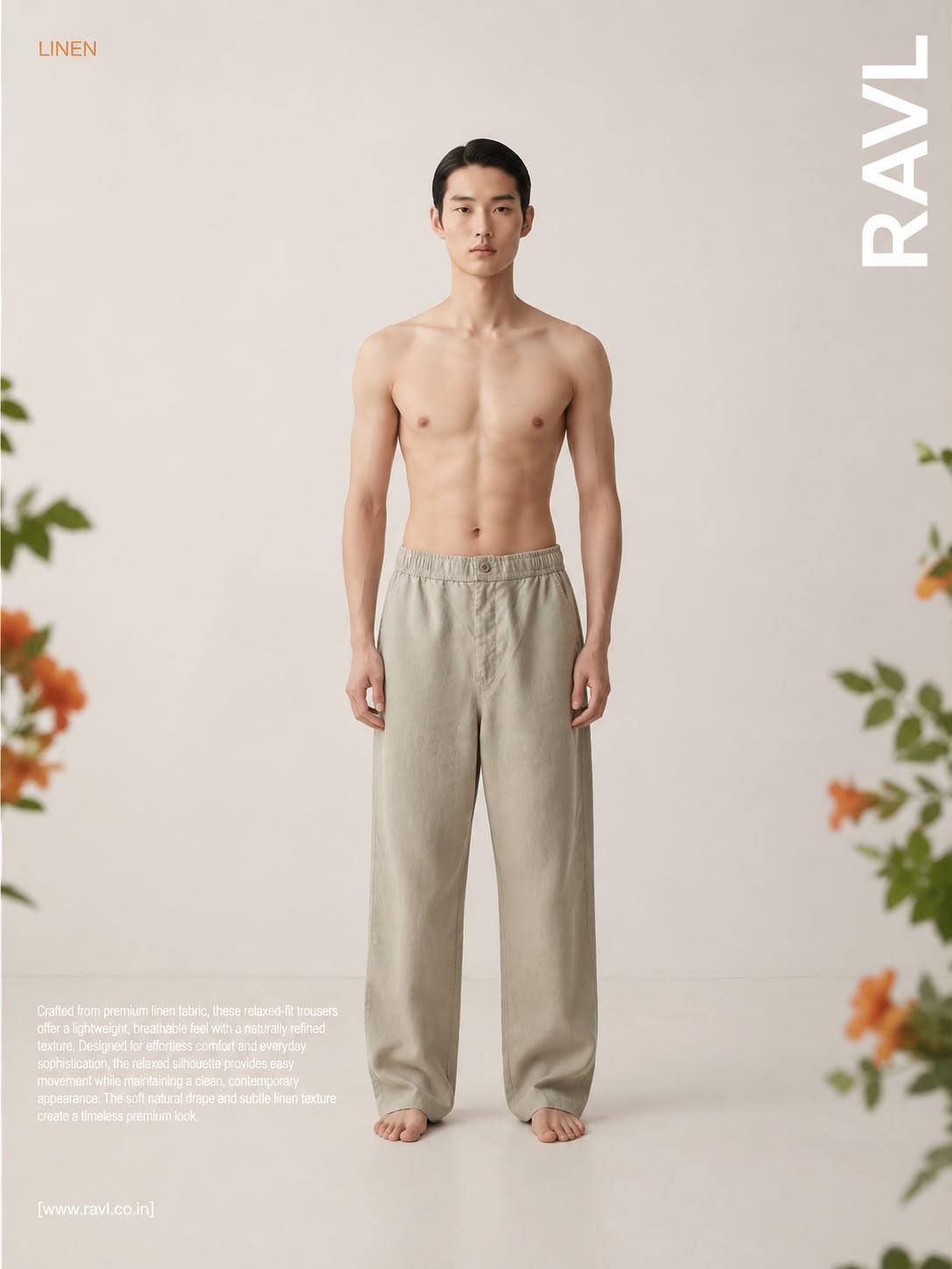 Linen Olive Green Relaxed-Fit Trousers