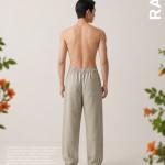 Linen Olive Green Relaxed-Fit Trousers