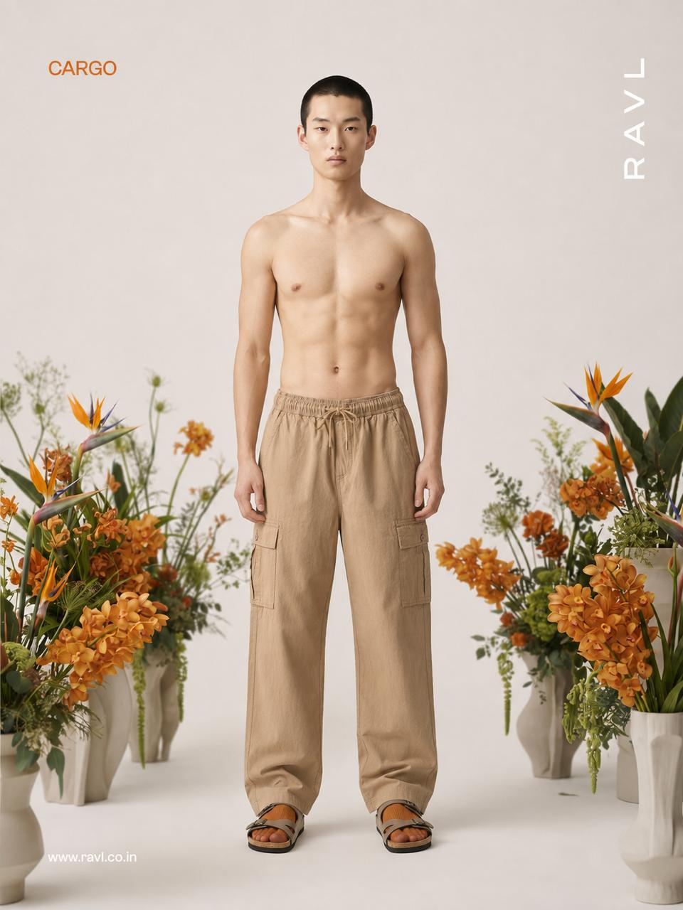 Beige Relaxed-Fit Cargo Pants