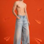 Light Blue Washed Wide-Leg Baggy Jeans