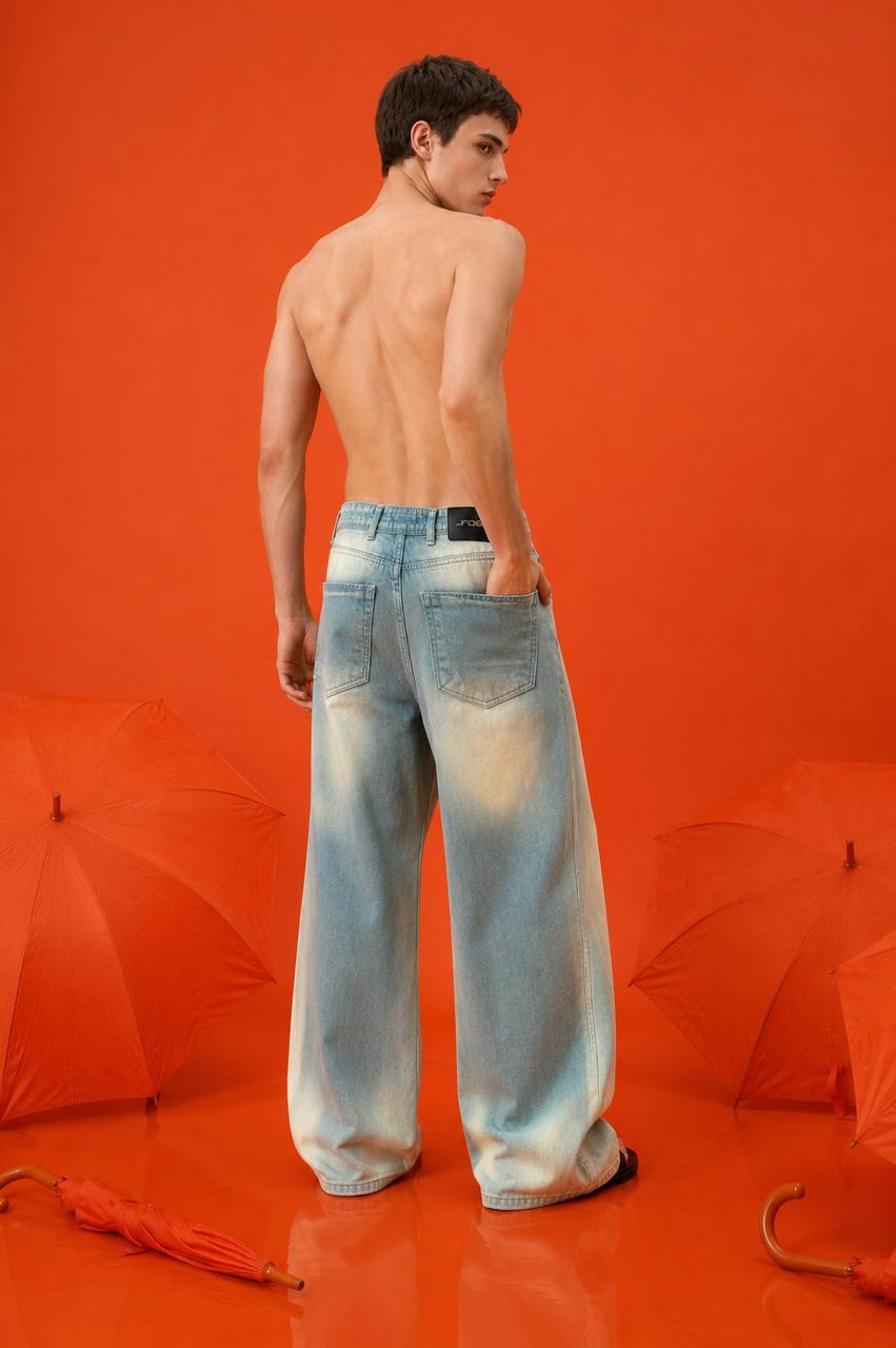 Light Blue Vintage Washed Wide-Leg Jeans