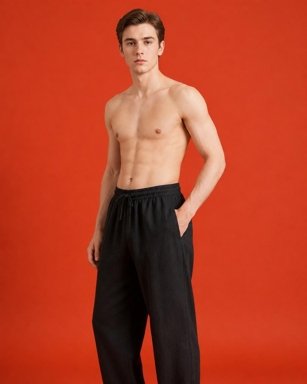 Black Relaxed Fit Linen Pants