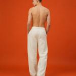 Half White Relaxed Fit Linen Pants
