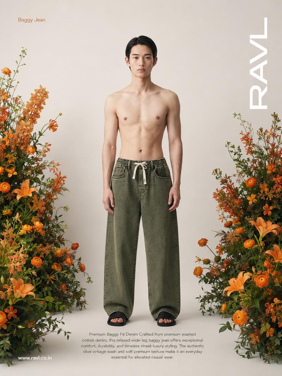 Olive Vintage Wash Baggy Fit Jeans