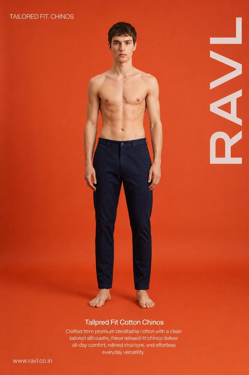 Navy Blue Tailored Fit Cotton Chinos