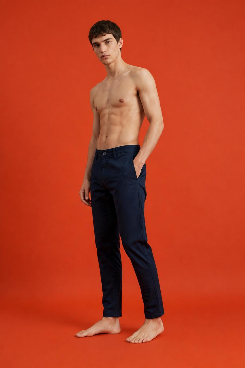 Navy Blue Tailored Fit Cotton Chinos
