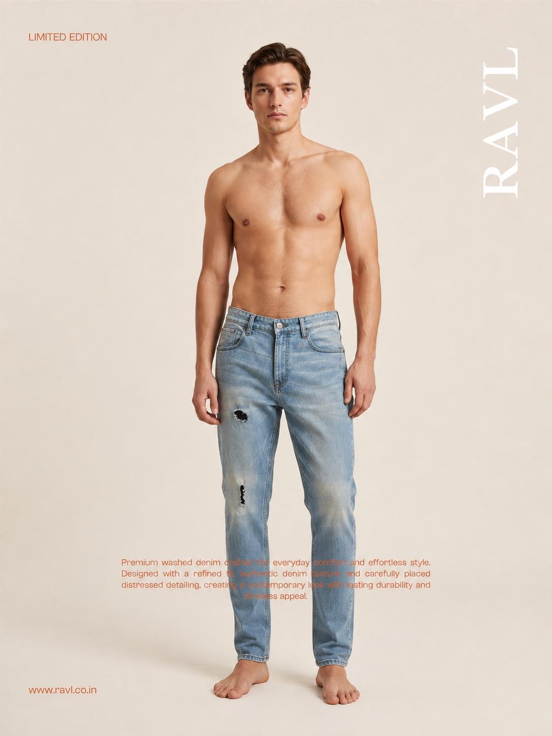Light Blue Washed Distressed Slim Fit Jeans