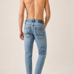 Light Blue Washed Distressed Ankle-Fit Tapered Jeans