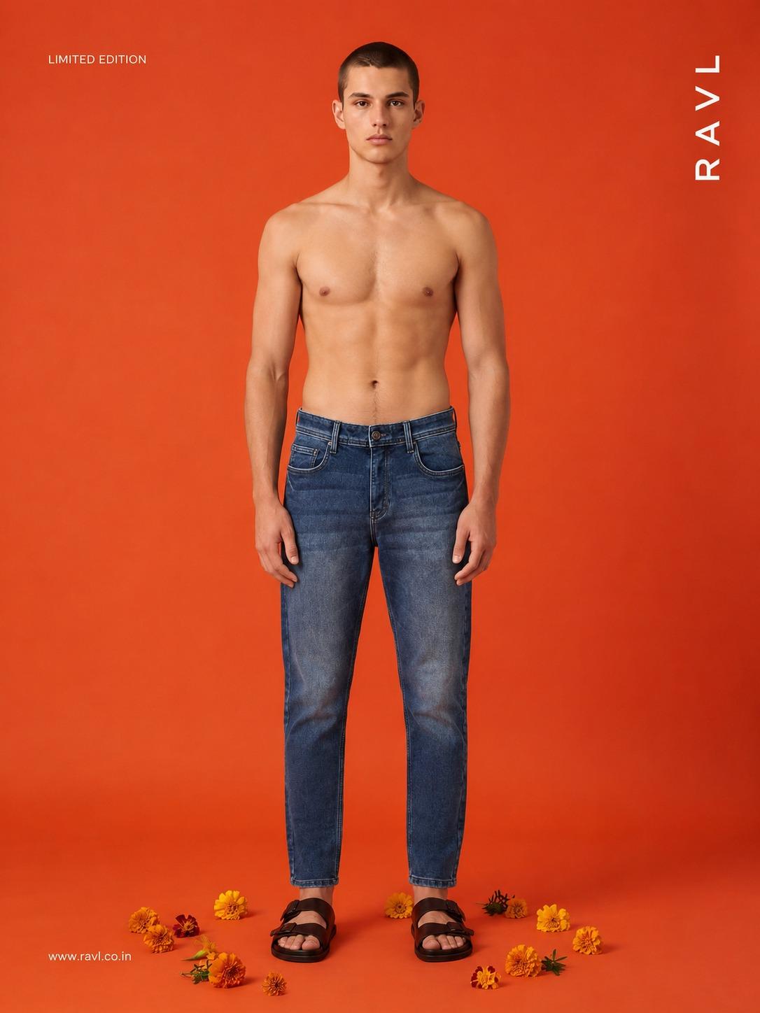 Dark Blue Washed Regular-Fit Denim Jeans
