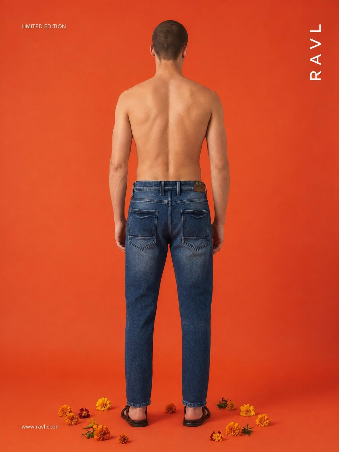 Dark Blue Washed Regular-Fit Denim Jeans