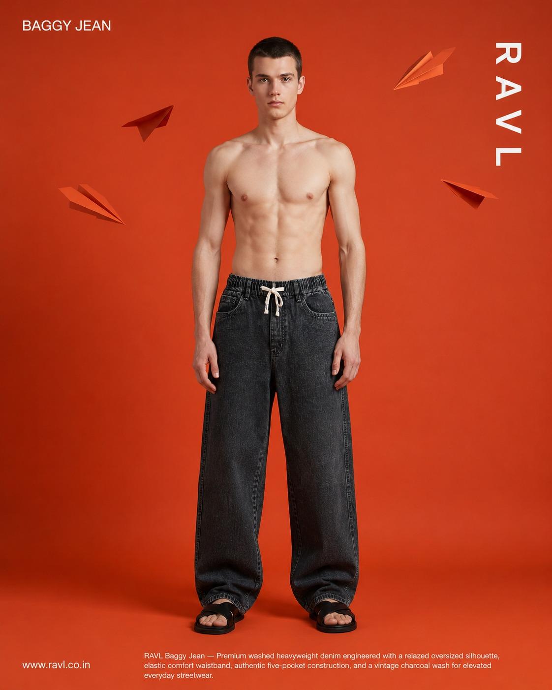 Charcoal Vintage Wash Baggy Fit Jeans