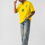 Yellow Football-Inspired Oversized  Half Sleeve Zip Polo T-Shirt