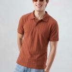 Rust Brown Ribbed Polo T-Shirt