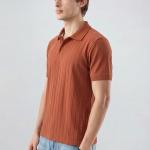 Rust Brown Ribbed Polo T-Shirt