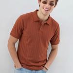 Rust Brown Ribbed Polo T-Shirt