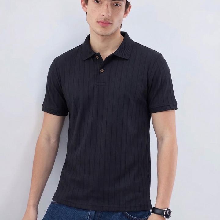 Black Ribbed Polo T-Shirt