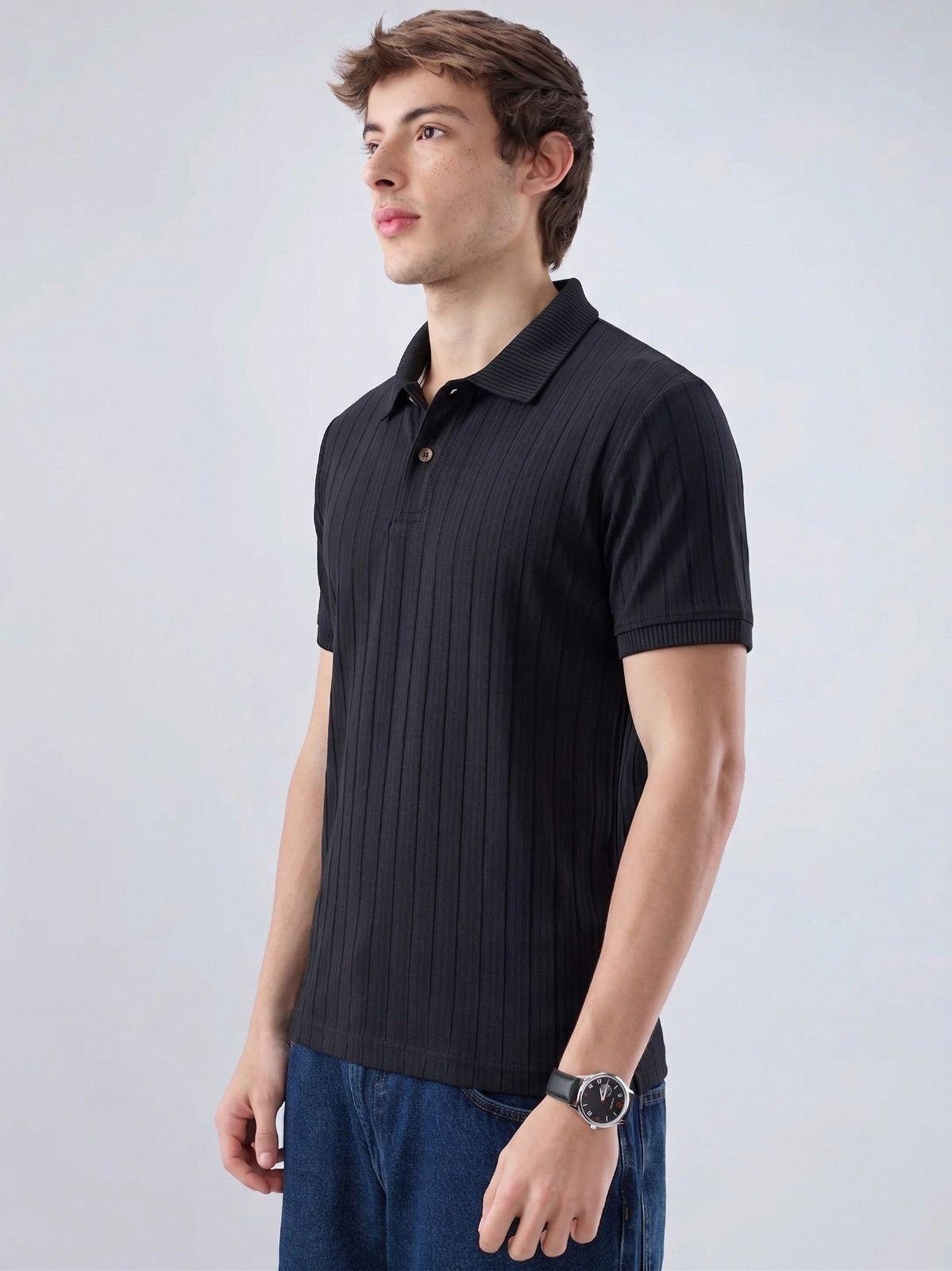 Black Ribbed Polo T-Shirt