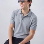 Silver Grey Ribbed Polo T-Shirt
