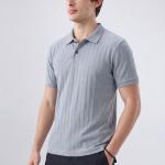 Silver Grey Ribbed Polo T-Shirt