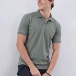 Olive Green Ribbed Polo T-Shirt