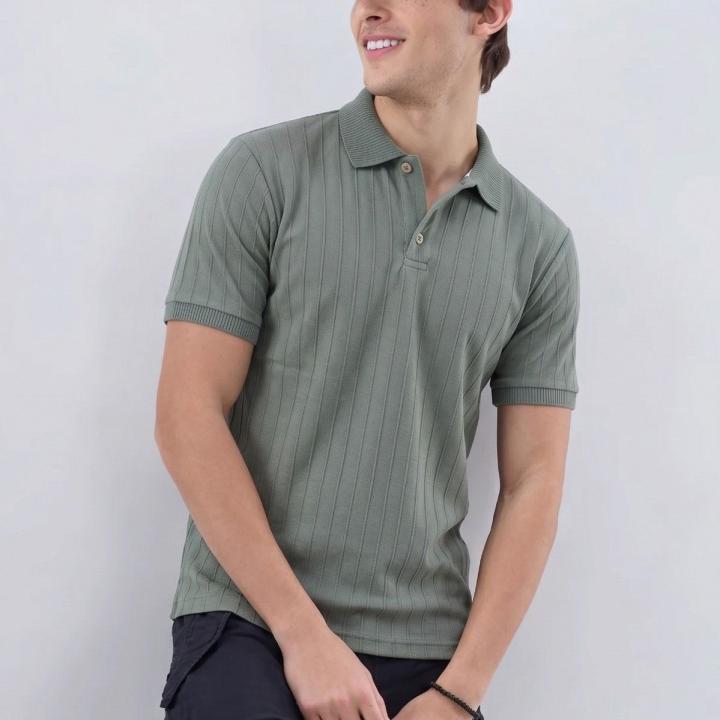 Olive Green Ribbed Polo T-Shirt