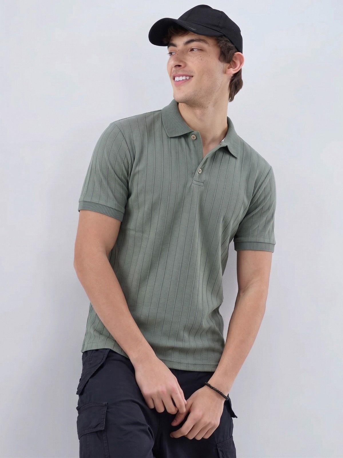 Olive Green Ribbed Polo T-Shirt