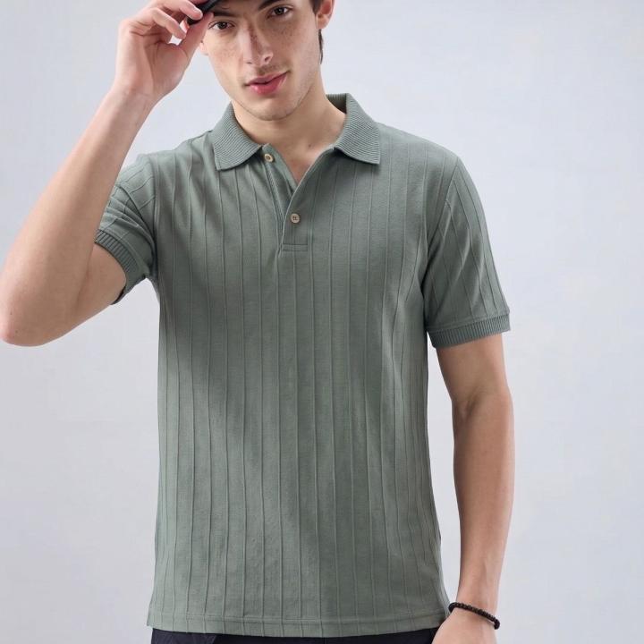 Olive Green Ribbed Polo T-Shirt
