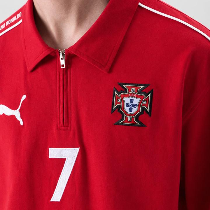 Red Football-Inspired Oversized Half Sleeve Zip Polo T-Shirt